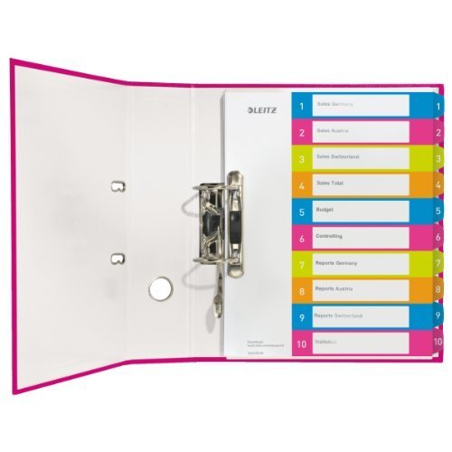 Leitz 12430000 WOW Zahlen Plastikregister 1-10, A4, 10 Blatt, PP, farbig (5er Spar-Pack)