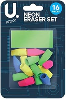 U. Neon Eraser Set, Assorted Colours - Pack of 16