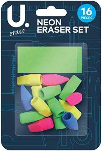 U. Neon Eraser Set, Assorted Colours - Pack of 16