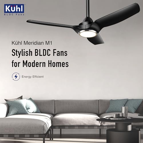 Image of KUHL Meridian M1 1200MM 65% Power Saving BLDC Ceiling Fan With Remote | BEE 5 Star Rated & ISI Marked | High Air Flow | Down Light & Reverse Mode | 5 Year Warranty on Motor | Free Installation |Black