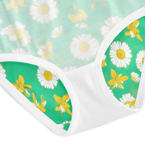 White Flowers Daisies Green Little Girl Panties Toddler Girls Underwear Cotton Print Kids Undies Briefs 2t 5