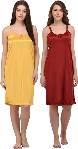 Image of You Forever Women Sexy Satin Striped Solid Above Knee Length Nighty, Loungewear, Nightwear, Sleepwear, Home Wear Short Nighty for Women Pack of 2