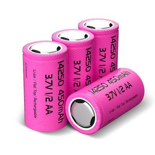 14250 Akku Wiederaufladbare, 450mAh 3,6 Volt Lithium Ionen 1/2 AA Größe Batterien für Sensor, Einbruchmelder, Haussicherheitssystem, Hundehalsband (4 Stück)