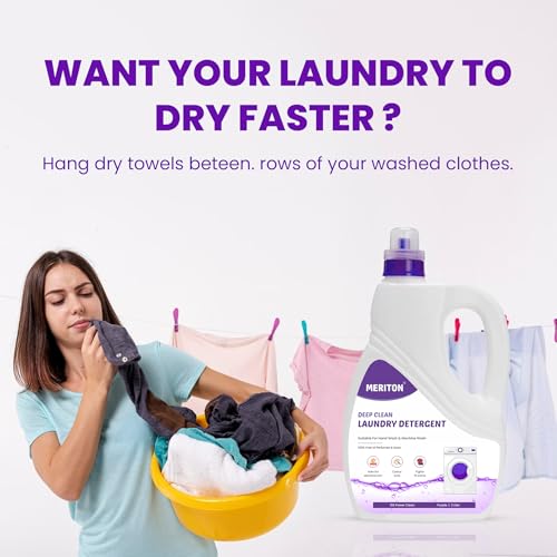 Image of Meriton Deep Clean Liquid Laundry Detergent 3L (Pack of 2) | Perfume & Dye-Free Formula | Tough on 15 Types of Stains | Gentle on Sensitive Skin | Suitable for Hand & Machine Wash