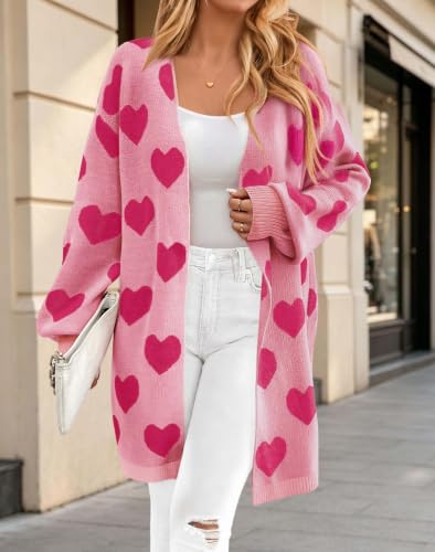 Image of Oversized Long Cardigan Sweaters for Women Cute Heart Fall Coats Outfits