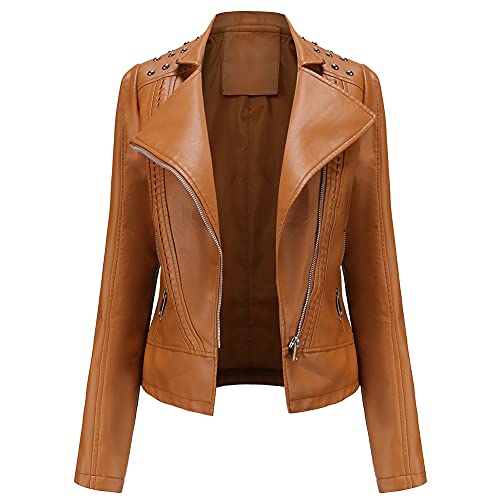 YFFUSHI Femme Blouson PU Biker Faux Leather Jacket Slim Fit Veste en Similicuir Elégante de Style Motard Zippé