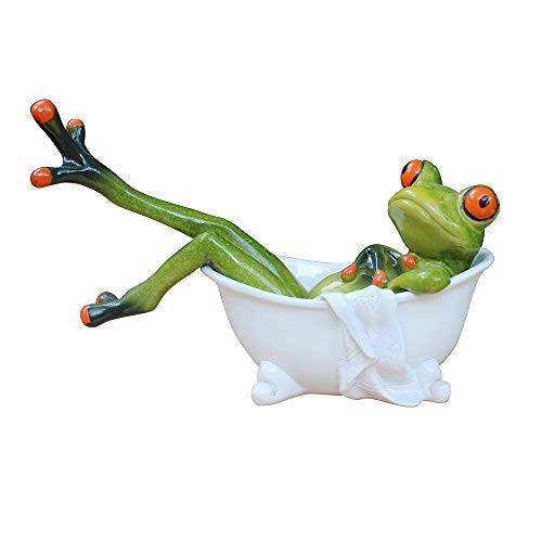 3D Creative Frog Figurine, Red Eyed Tree Frog Lying in The Bathtub, Novelty Frog Collectibles Funny Decor for Bathroom Home Desk