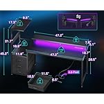AODK 59 Inch Gaming Desk with USB Charging Ports & LED Light- Reversible Computer Desk with Storage Shelves & Monitor Stand, Modern Gamer Desk Table with Fabric Drawers & Side Hook, Carbon Fiber Black - Image 3