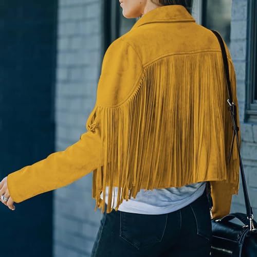 Womens Fringe Jacket Faux Suede Leather Jackets Tassel Motorcycle Cowgirl Outfits Fall Fashion Western Crop Jacket2
