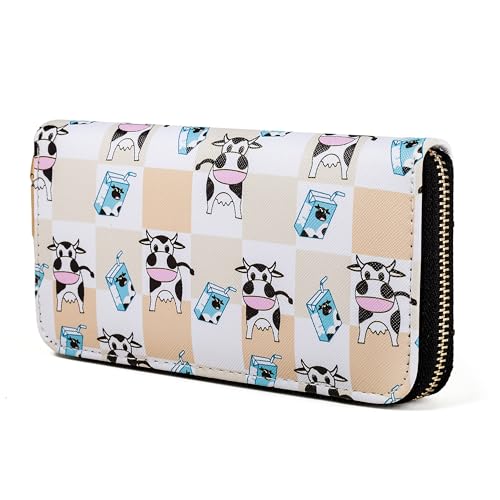 Nabegum Cow Cartoon Wallets for Teen Girls Women Ladies Slim Highland Purse Credit Card Holder