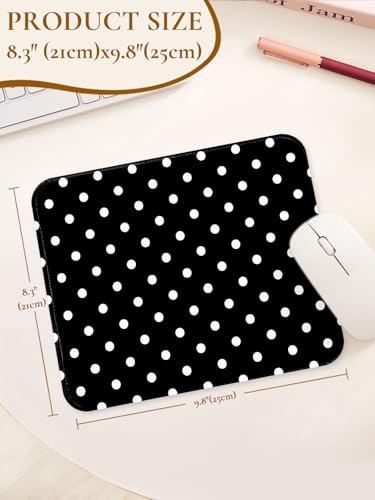 Image of Square Cute Dots Mouse Pad with Stitched Edge, Premium Waterproof Cloth Aesthetic Small Dot Mouse Mat, Non-Slip Rubber Base Funny Mousepad Desk Accessories,Dots Black White