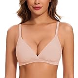 WOWENY Triangle Bras for Women No Underwire Low Cut Deep V Lightly Lined Plunge Bralette Seamless Sexy Push Up Bras Beige S