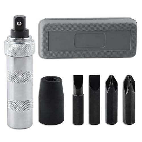 LEONTOOL 3/8 Inch Drive Manual Impact Driver Set Hand Impact Driver Extractor Tool, Reversible Hand Screwdriver Set, with Slotted and Phillips Screwdriver Bits, for Tighten/Rusted Fasteners