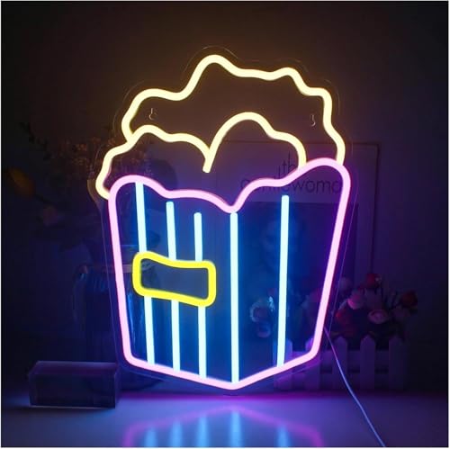 Letras coloridas, iluminación interior, palomitas de maíz, letreros neón, decoración pared, luces