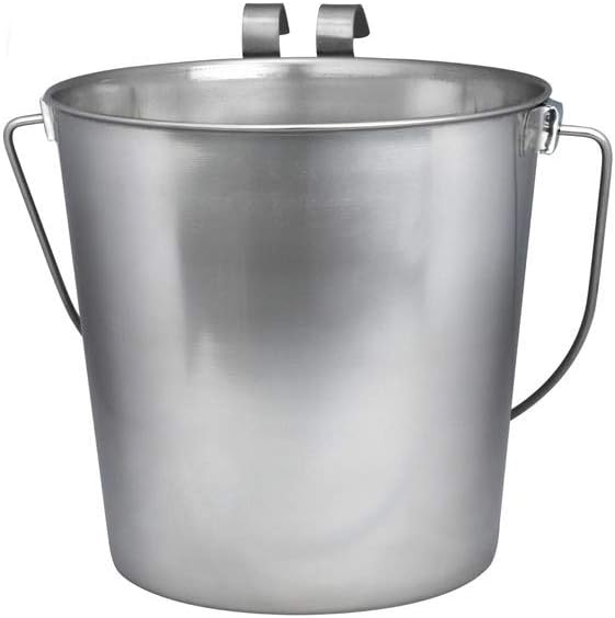 Stainless Steel Bucket For Pets (9-Quart) – Flat Back Pail w/ Hooks For Hanging – Food & Water Pail