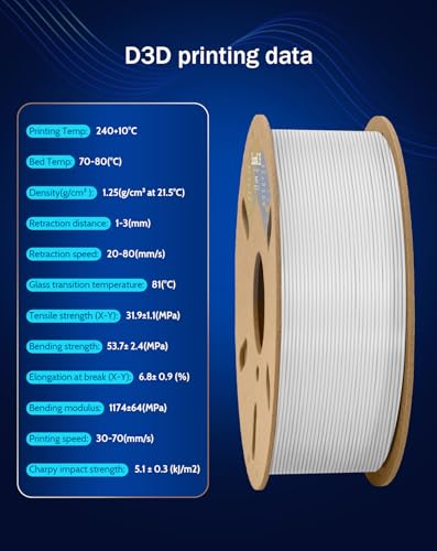 Image of DURAMIC 3D PETG Filament 1.75mm White, 3D Printing Filament 1kg Spool(2.2lbs), White Filament 1.75mm Dimensional Accuracy + /- 0.05 mm Non-Tangling Non-Clogging Non-Stringing