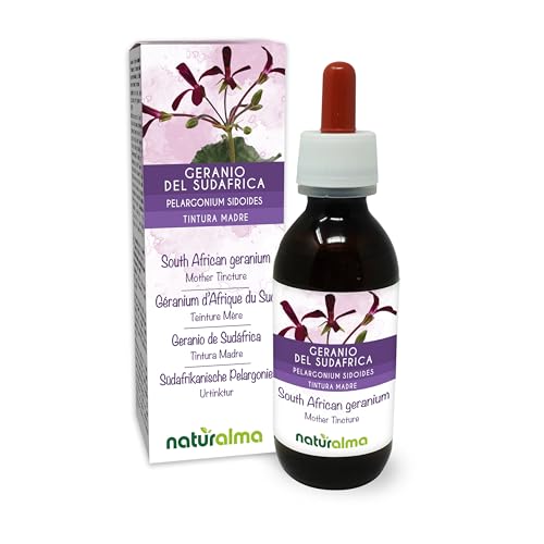 Südafrikanische Pelargonie oder Afrikanische Geranie (Pelargonium sidoides) Wurzeln Alkoholfreier Urtinktur Naturalma - Flüssig-Extrakt Tropfen 120 ml - Nahrungsergänzungsmittel - Veganer