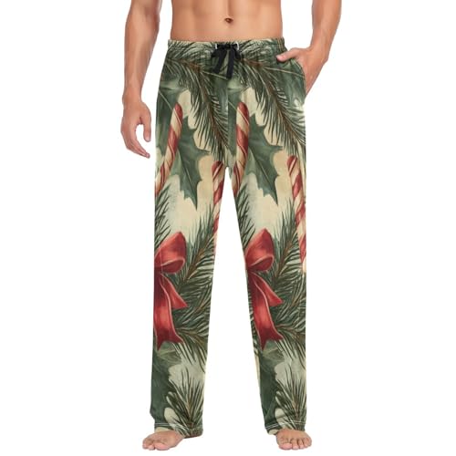 Men's Pajama Pants Christmas Tree Decor Print Sleep Pajama Lounge Pant with Pockets, Elastic Waistband3