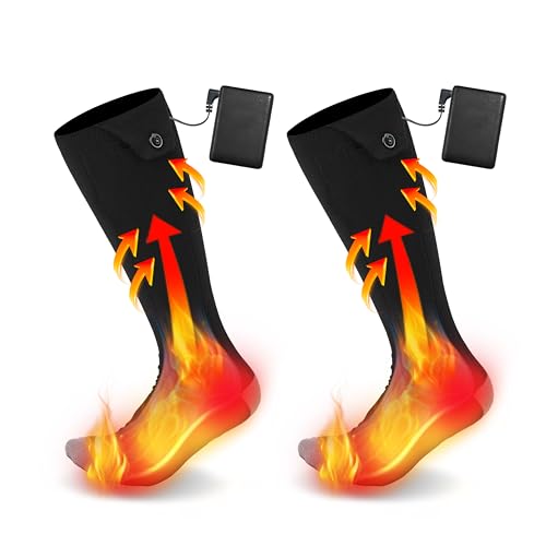 WaooHeat Heated Socks for Men Women, Upgraded Rechargeable Electric Heated Socks Machine Washable Winter Thermal Warming 5000mAh Battery Powered Heating Socks with 4 Heat Level
