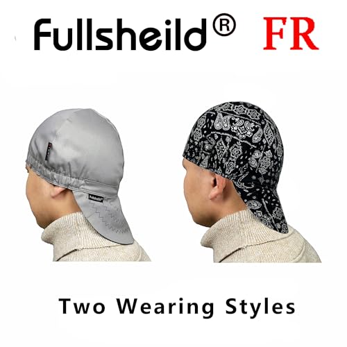 Image of Fullsheild Mens Women's Cotton Welding Cap FR Reversible Welder Caps Hat One Size for Welder Electrician Power Gas Oilfield (US, Alpha, One Size, Grey)
