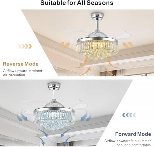 Image of 48'' Crystal Fandelier Ceiling Fan with Light, Chrome