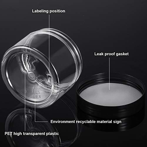 SATINIOR 12 Pack 6 oz Plastic Container Jars with Lids Round Clear Travel Cosmetic Container Slime Jars for Toiletries, Lotion, Cream, Ointments, Makeup, Rhinestone, Samples, Kitchen Storage(Black)