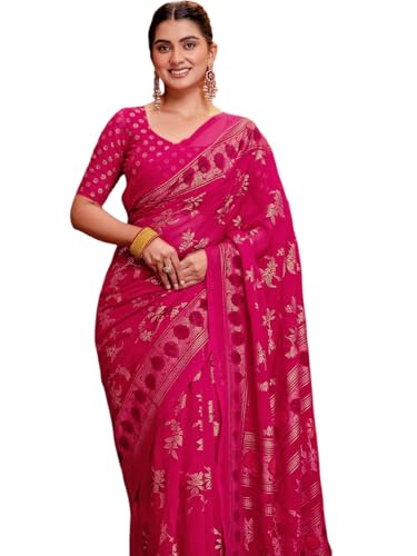 SIRIL Women's Georgette Foil Printed Saree With Unstitched Blouse...