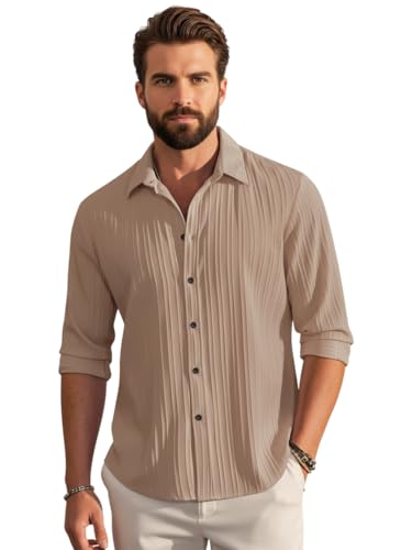 Image of Amazon Brand - INKAST Men's Casual Button Down Shirts Long Sleeve Linen Shirt Fashion Textured Beach Summer Shirt