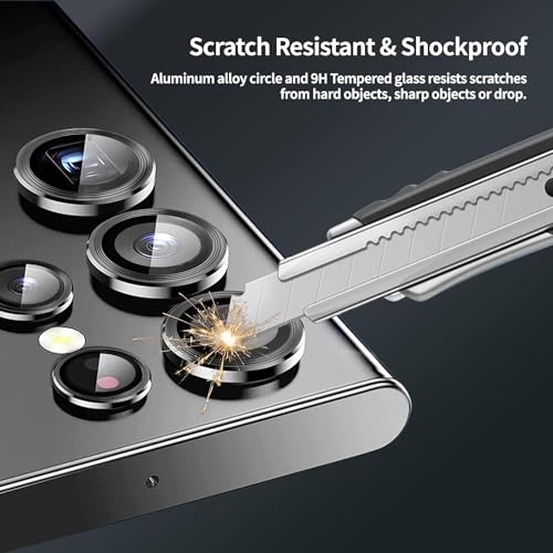 Image of Skinomi Camera Lens Protector Compatible with Samsung Galaxy S23 ultra 5G [Anti-Scratch] Premium Tempered Glass Film Aluminum Alloy Lens Ring Cover, Black Titanium