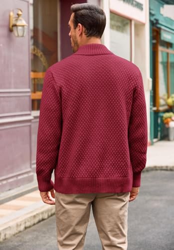 Runcati Mens Zip Up Cardigan Sweater Casual Stand Collar Textured Knit Ribbed Chunky Sweaters3