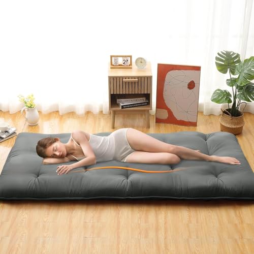 Image of Deevine Craft Quilt Cotton Floor Bed Mattress, Foldable,Rollable Movable Single Bed Comfort Gadda 1 Sleeping Capacity, S Quilted Design (Dark Grey, Single Bed 72X30X5 Inches), Gray