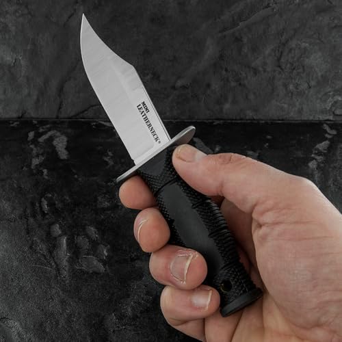 Image of Cold Steel Mini Leatherneck Clip Point Compact Lightweight 3.5 inch 8CR13MOV Steel Fixed Blade Outdoor Hunting Utility Knife, 3.25 inch Textured Ergonomic Kray-Ex Handle, Secure-Ex Sheath