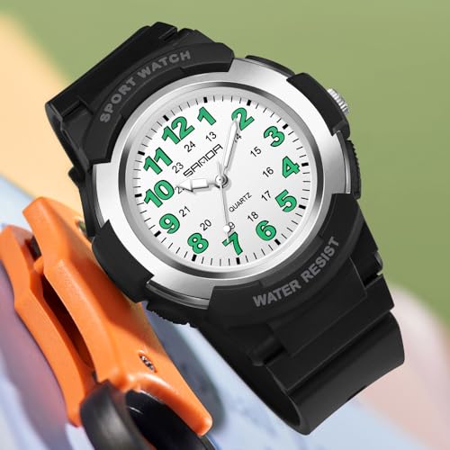 Gosasa Unisex Sports Quartz Watch Large Numbers Easy Red Dial 7-Color LED Backlight Lightweight Casual Wristwatch for Women Men with TPU Band,5ATM Waterproof,Shock Resistant3