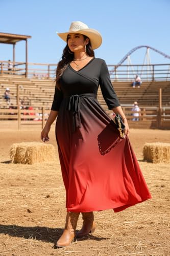 Image of Runwind Plus Size Dress for Women - 3 /4 Sleeve V Neck Maxi Dresses for Women (XL-6XL)