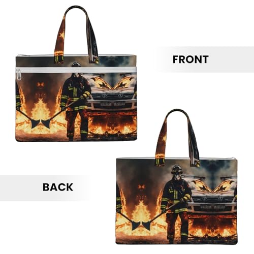 Firefighter Fireman Flame Canvas Document Bag Briefcase For Professionals And Executives3