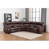 Kingway Furniture Arvelli 100' Power Reclining Faux Leather Sectional in Brown