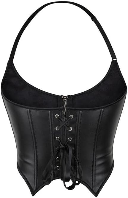 bslingerie Women's Y2K Halter Neck Slimming Push Up Faux Leather Corset Crop Top - Image 3