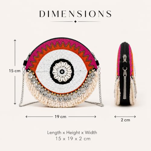Image of Maresse Handcrafted Evil Eye Beaded Crossbody Boho Purse - Bohemian Tassel Bag for Women with Chain - Unique Style Shoulder Handbag - Trendy Festival Fashion Accessories & Chic Essentials