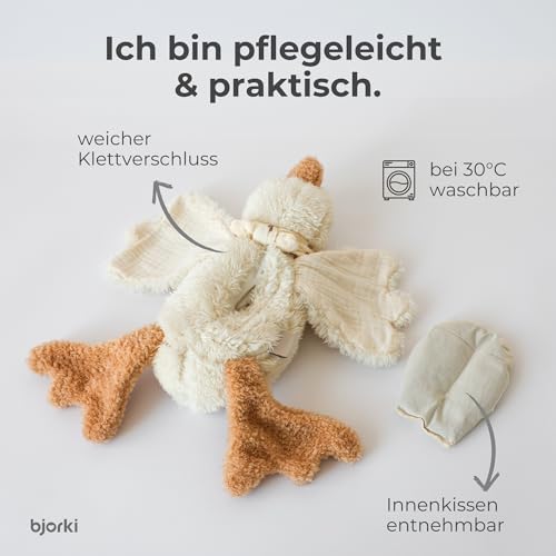 BJORKI Wärmekissen Baby & Kinder - Kuscheltier Wärmekissen mit Leinsamen Füllung für die Mikrowelle - Perfekt als Schlummer Kuscheltier und beruhigendes Kuschelkissen für Wärme & Wohlbefinden