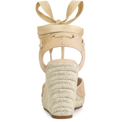Allegra K Allegra K Women's Espadrille Platform Wedge Heel Lace Up Beige Sandals 9 M US