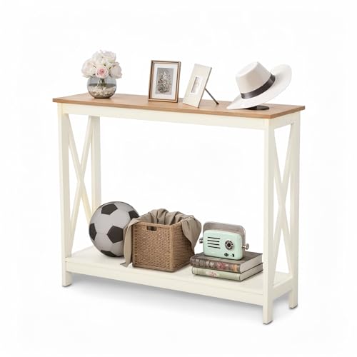 GREEN PARTY Vintage Farmhouse Entryway Console Table, 2-Tier Narrow Sofa