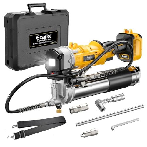 Ecarke Cordless Grease Gun Compatible with DeWalt 20V Battery, 12000PSI Max Electric Grease Gun, Dual Pistol & in-Line Grip, Works with Bulk & Cartridge Grease, with 39' Hose & 4 Couplers (Tool Only)