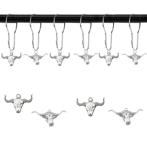 YRMLYMOP Western Shower Curtain Hooks,12 Pcs Cow Shower Curtain Hooks,Western Wildlife Farmhouse Rustic Farm Style Decorative Home Bathroom Western Bathroom Accessories Cow Bathroom Decor Hooks