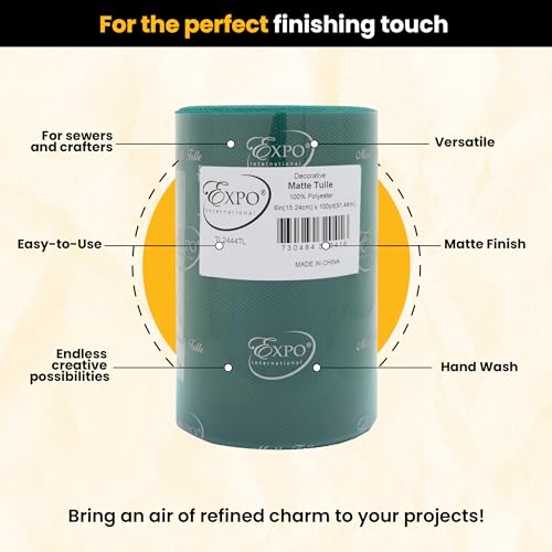 Image of Expo International Decorative Matte Tulle, Roll /Spool of 6 inch X 100 Yards, Lightweight Polyester Tulle Fabric for Tutus, Costumes, and Party Decorations, Washable, Easy-to-Use, Teal
