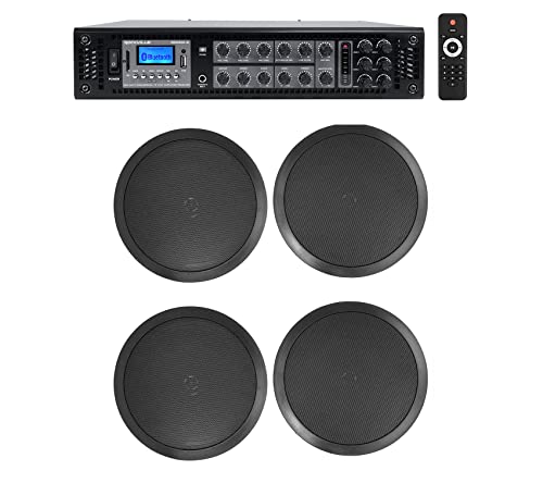 Image of Rockville RCS350-6 Bundle: 6-Zone 350-Watt 70V Commercial Bluetooth Amplifier, (4) CC80T 8 in 70V Ceiling Speakers, for Restaurants Bars Retail, 5-Items