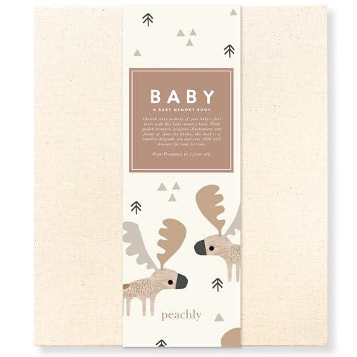 Peachly Unisex Baby Memory Book – Minimalist Baby First Year Keepsake for Milestones, Aesthetic Modern Scandi Baby Book – Gender Neutral, Linen Scrapbook (Charlie)