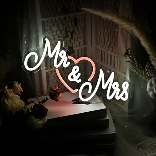 Mr and Mrs Neon Sign for Wedding, Dimmable Mr & Mrs Led Light Up Sign USB Operated for Engagement Party Decorations, Neon Wedding Sign with Heart for Banquet Wall Decor Anniversary Valentines Day Gift by Lingqiang - Image 8