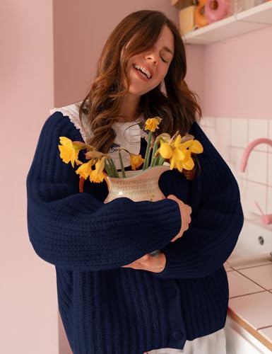 Flygo Women's Cardigan Sweater 2024 Fall Winter Chunky Long Sleeve Button Open Front Knit Solid Loose Cardigans Sweaters2