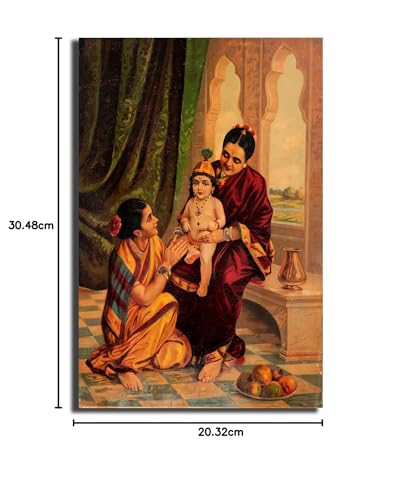 Image of SIKHASH Raja Ravi Varma Canvas Painting, Indian Art, Classic Art, Wall Art for Living Room, Unframed, Multicolor, 12x8 inches (30x20 cms, Yashoda Krishna)