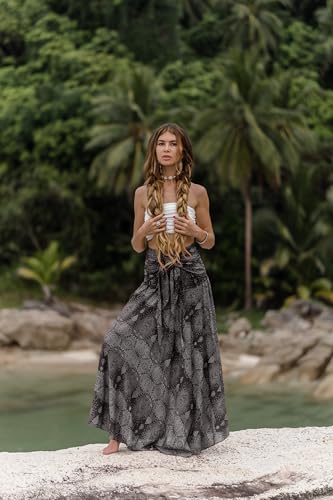 Image of Women's Boho Maxi Long Skirt & Dress - 2-in-1 Convertible Mandala Floral Hippie Outfit - Summer Beachwear, Fair Trade